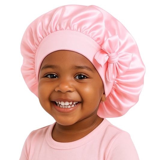 Kids Satin Silk Bonnet Cap with Bow – Lightweight Single Layer Sleep Hat for Girls, 9 Colour Options