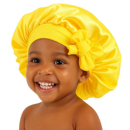 Kids Satin Silk Bonnet Cap with Bow – Lightweight Single Layer Sleep Hat for Girls, 9 Colour Options - Fatisha Boutique #