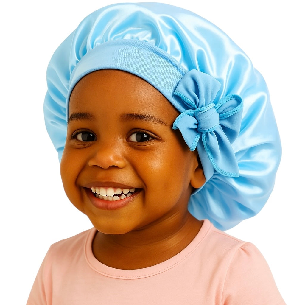Kids Satin Silk Bonnet Cap with Bow – Lightweight Single Layer Sleep Hat for Girls, 9 Colour Options - Fatisha Boutique #