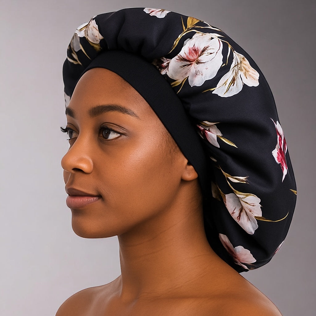 Floral Satin Silk Bonnet Cap – Breathable, Stylish Hair Wrap for All Hair Types & Textures - Fatisha Boutique #