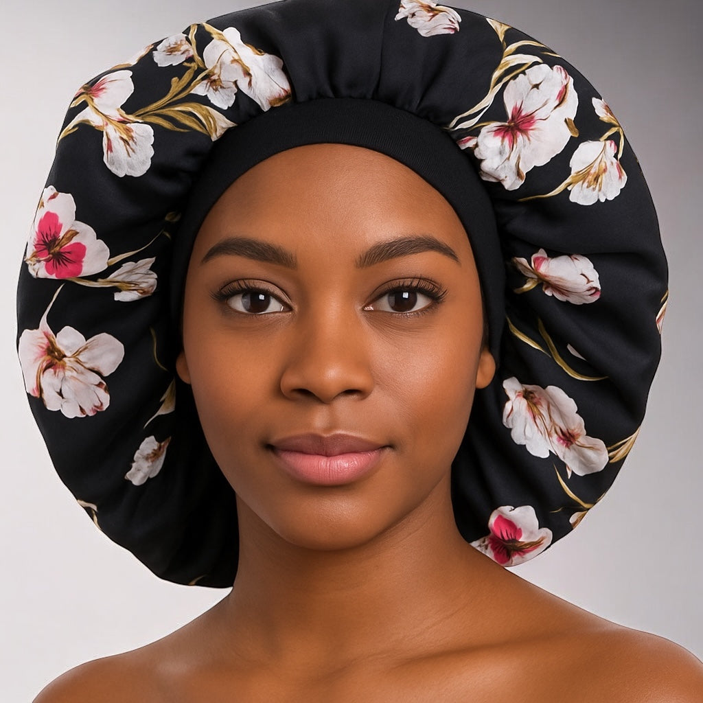 Floral Satin Silk Bonnet Cap – Breathable, Stylish Hair Wrap for All Hair Types & Textures - Fatisha Boutique #