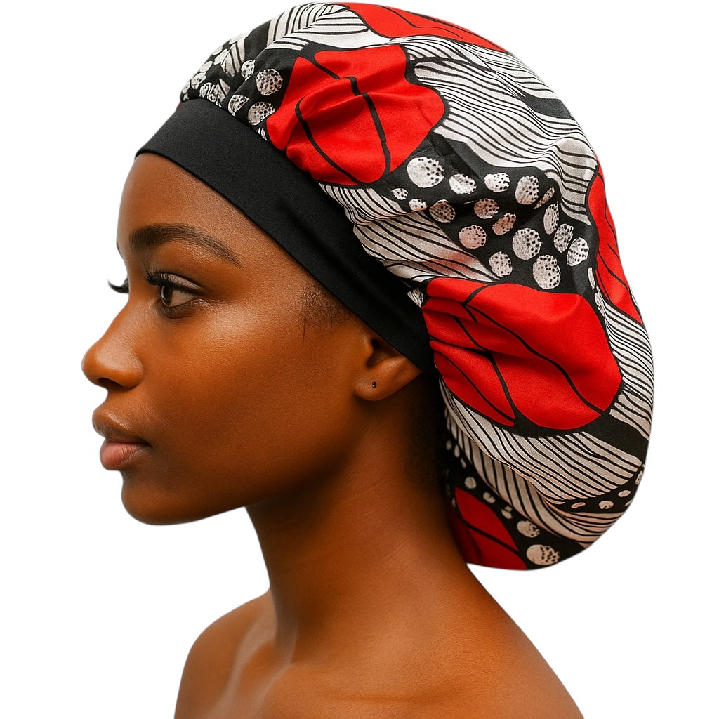 Floral Satin Silk Bonnet Cap – Breathable, Stylish Hair Wrap for All Hair Types & Textures - Fatisha Boutique #