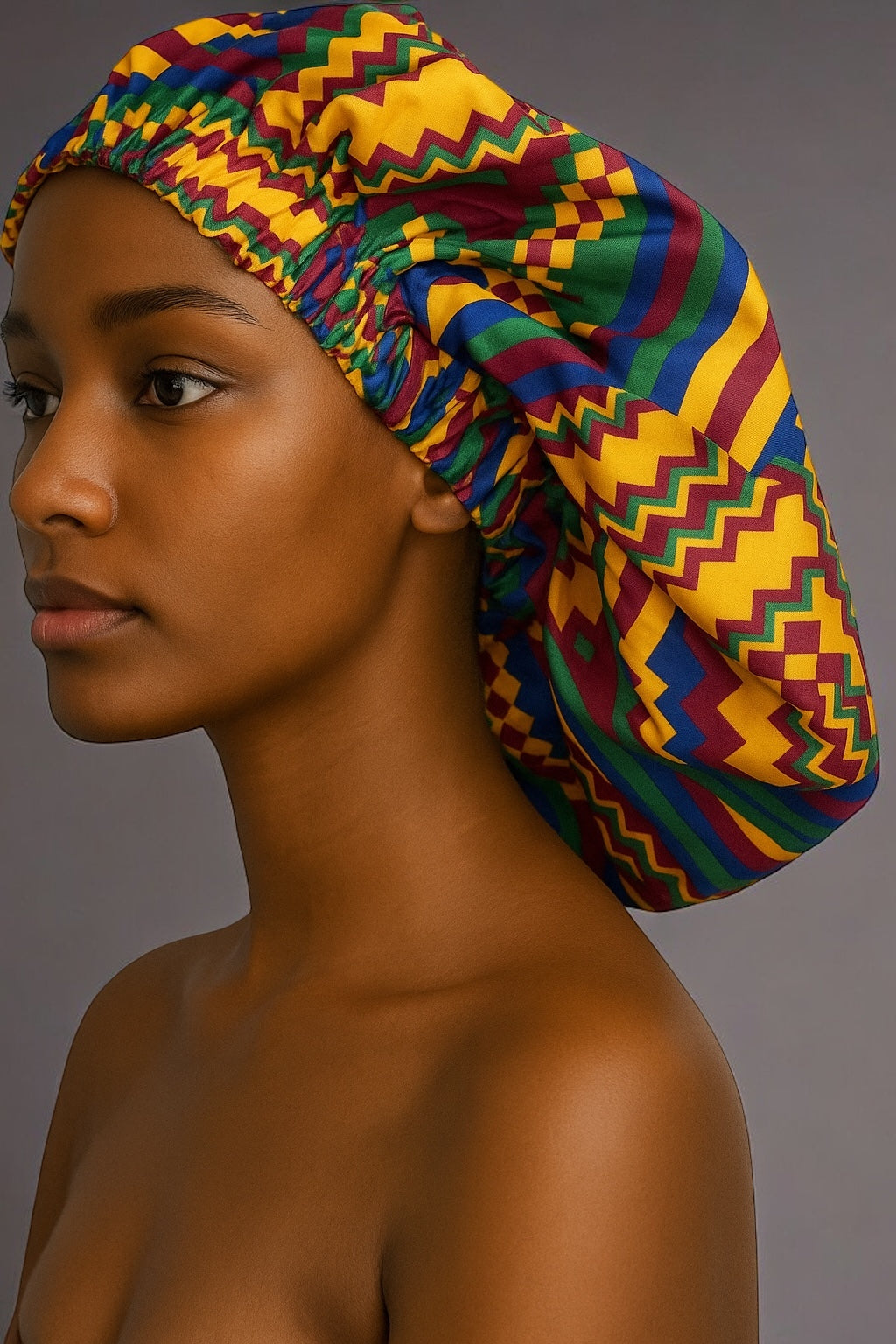 Bold African Print Satin Bonnet – Kente Pattern Sleep Cap for Natural Hair & Braids UK