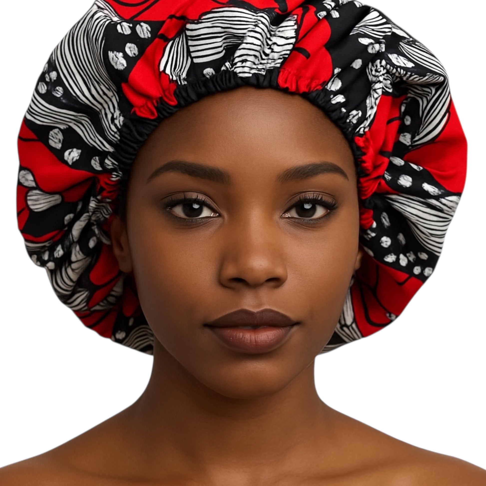 Red & Black Floral Satin Bonnet – Protective Sleep Cap for Natural Hair & Braids UK - Fatisha Boutique #