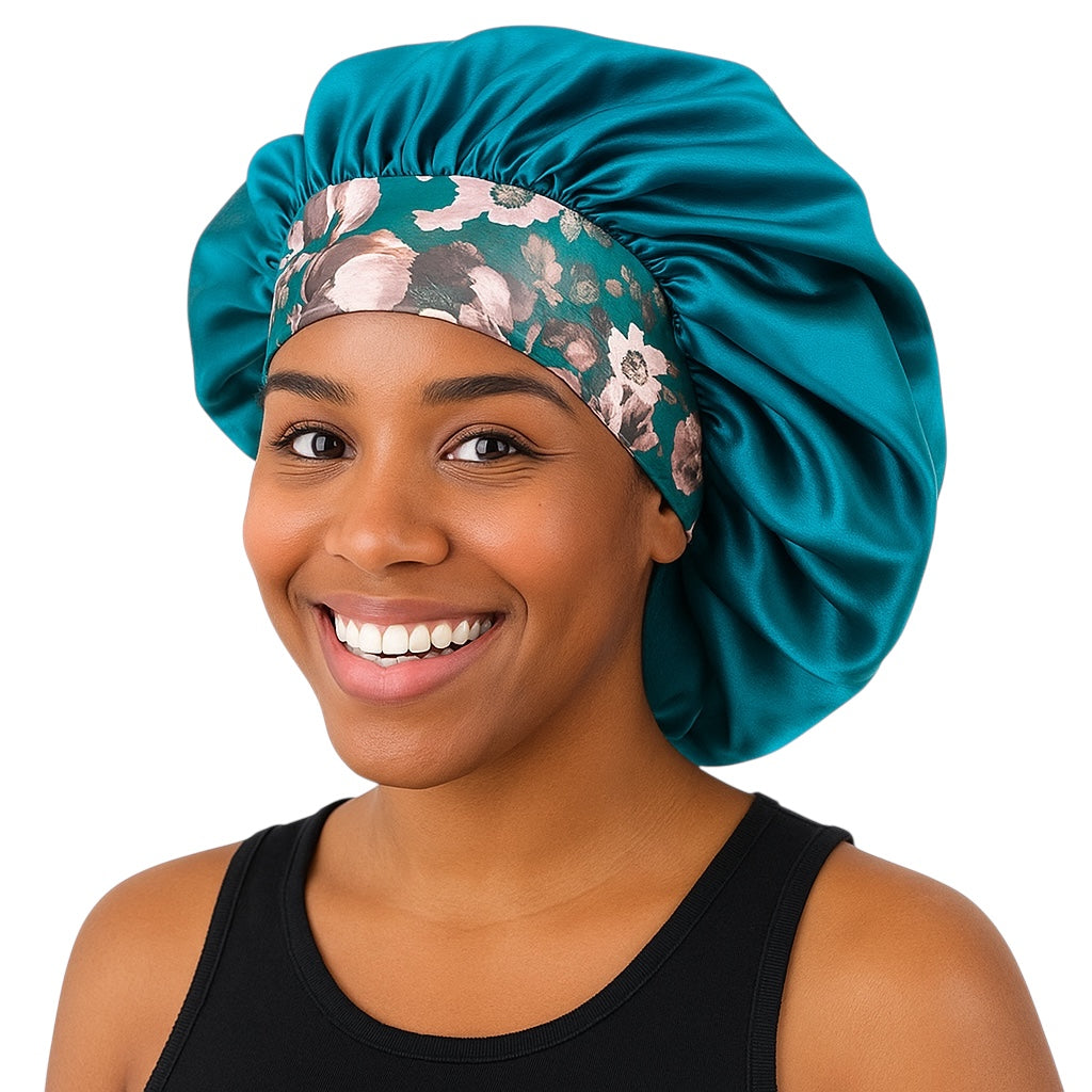 Single-Layer Satin Bonnet Cap – Wide Elastic Floral Band | Lightweight Sleep Cap UK - Fatisha Boutique #