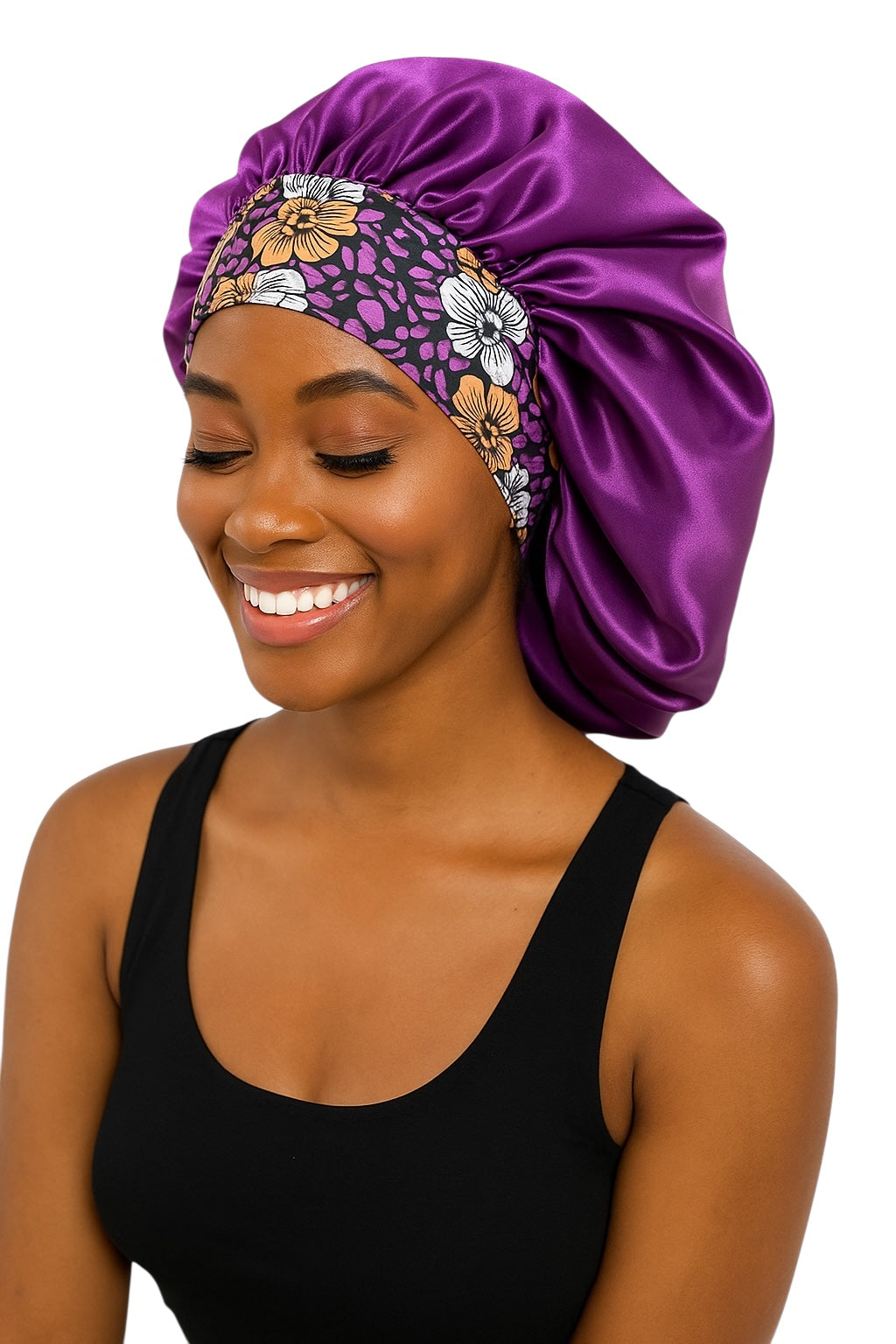Single-Layer Satin Bonnet Cap – Wide Elastic Floral Band | Lightweight Sleep Cap UK - Fatisha Boutique #