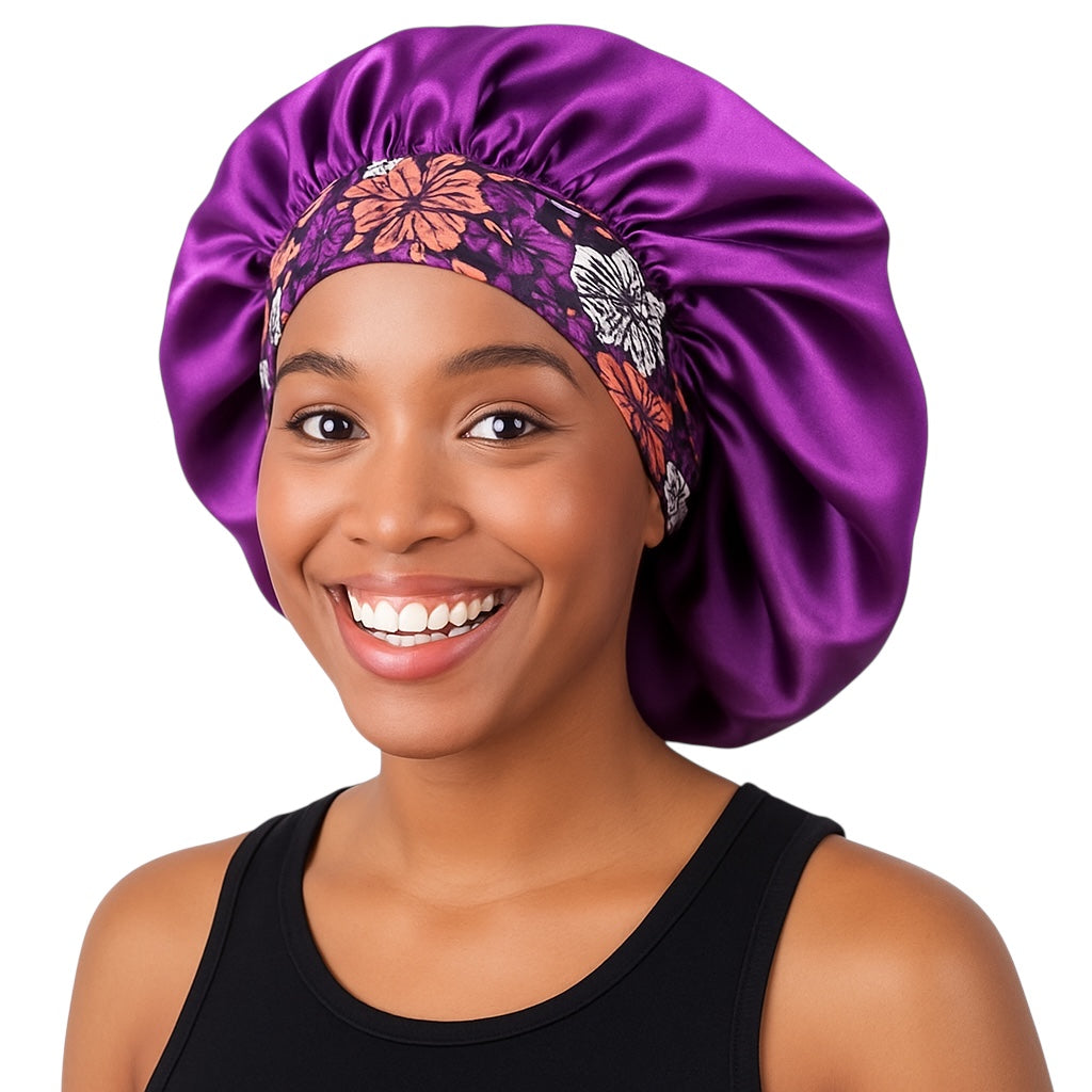 Single-Layer Satin Bonnet Cap – Wide Elastic Floral Band | Lightweight Sleep Cap UK - Fatisha Boutique #