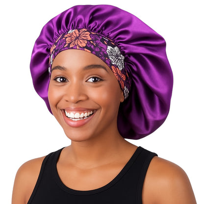 Single-Layer Satin Bonnet Cap – Wide Elastic Floral Band | Lightweight Sleep Cap UK - Fatisha Boutique #