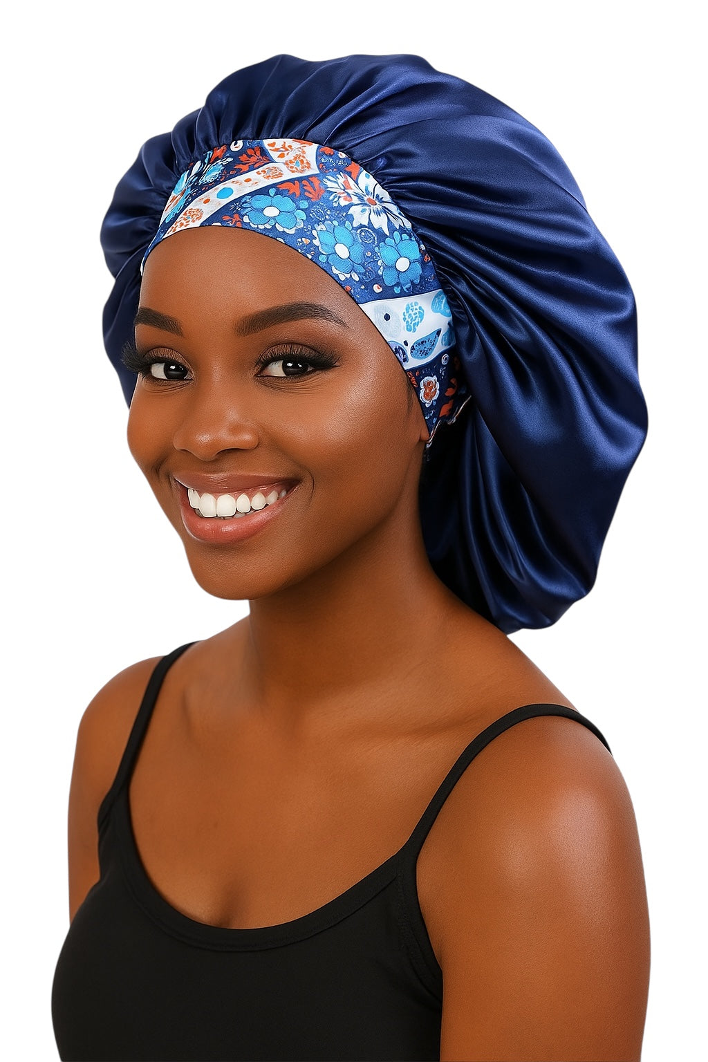 Single-Layer Satin Bonnet Cap – Wide Elastic Floral Band | Lightweight Sleep Cap UK - Fatisha Boutique #