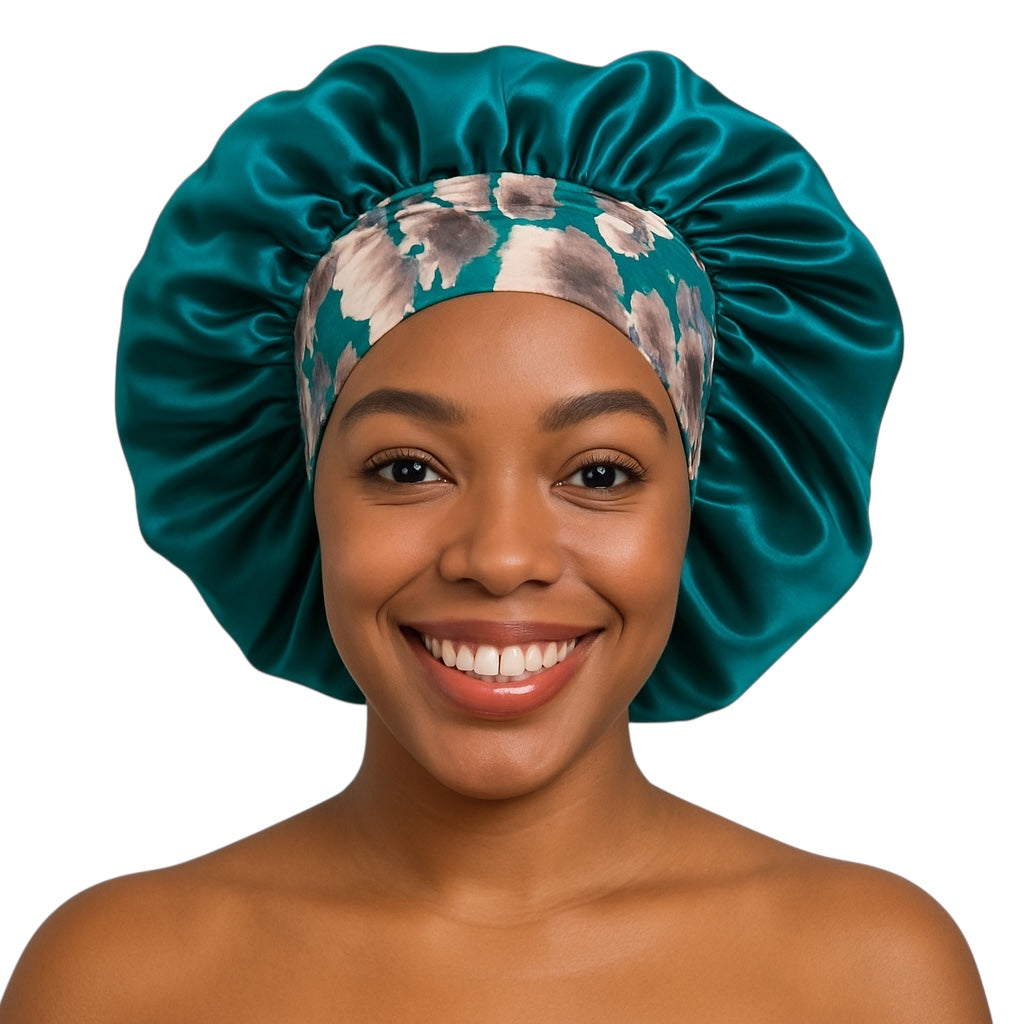 Single-Layer Satin Bonnet Cap – Wide Elastic Floral Band | Lightweight Sleep Cap UK - Fatisha Boutique #
