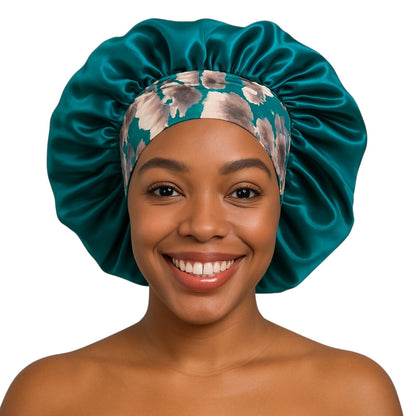 Single-Layer Satin Bonnet Cap – Wide Elastic Floral Band | Lightweight Sleep Cap UK - Fatisha Boutique #