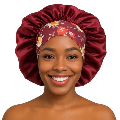 Single-Layer Satin Bonnet Cap – Wide Elastic Floral Band | Lightweight Sleep Cap UK - Fatisha Boutique #