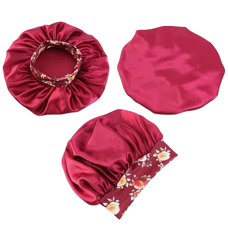 Single-Layer Satin Bonnet Cap – Wide Elastic Floral Band | Lightweight Sleep Cap UK - Fatisha Boutique #