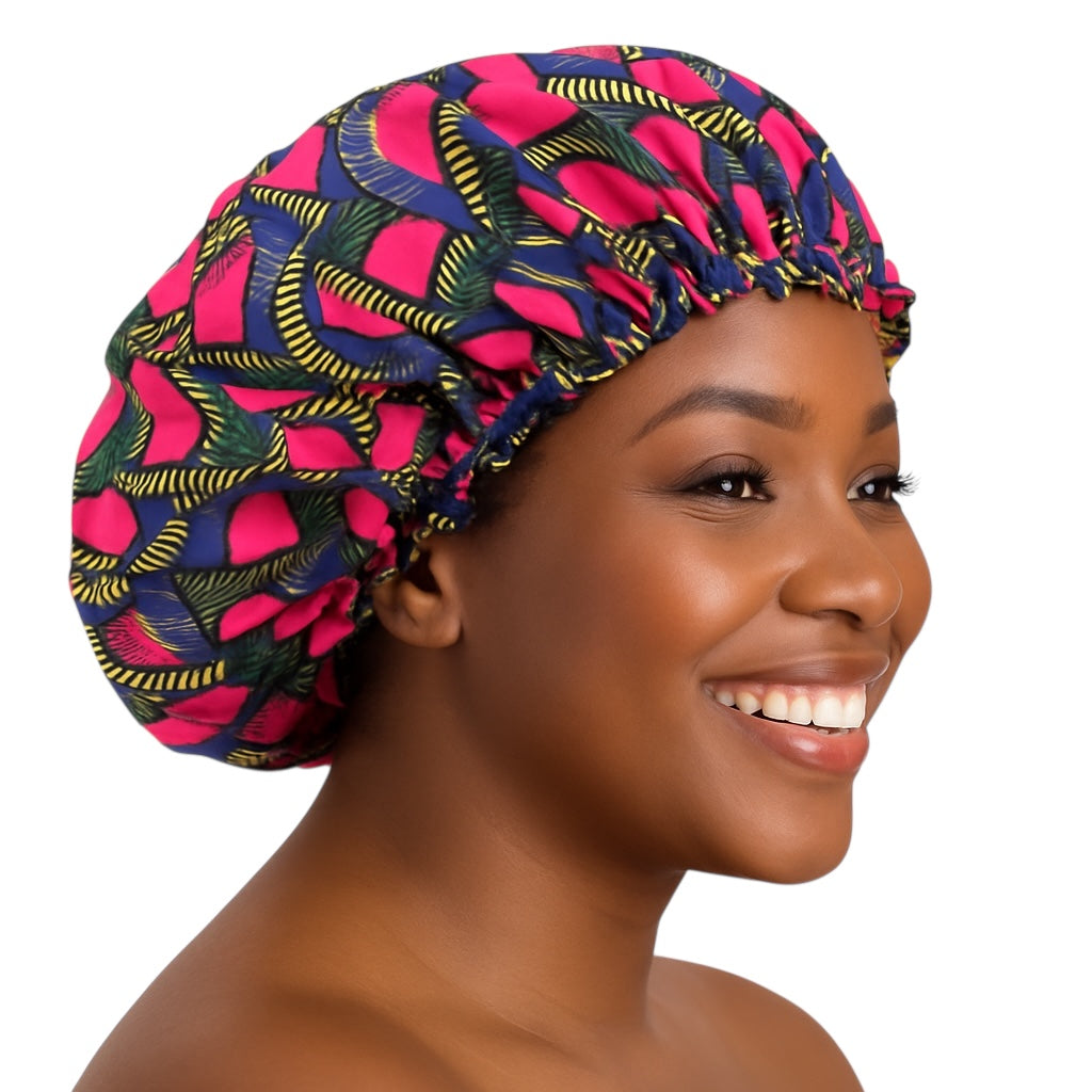 Adjustable Double-Layered Reversible Ankara Satin Silk Bonnet Caps – Stylish & Protective Hair Care - Fatisha Boutique #