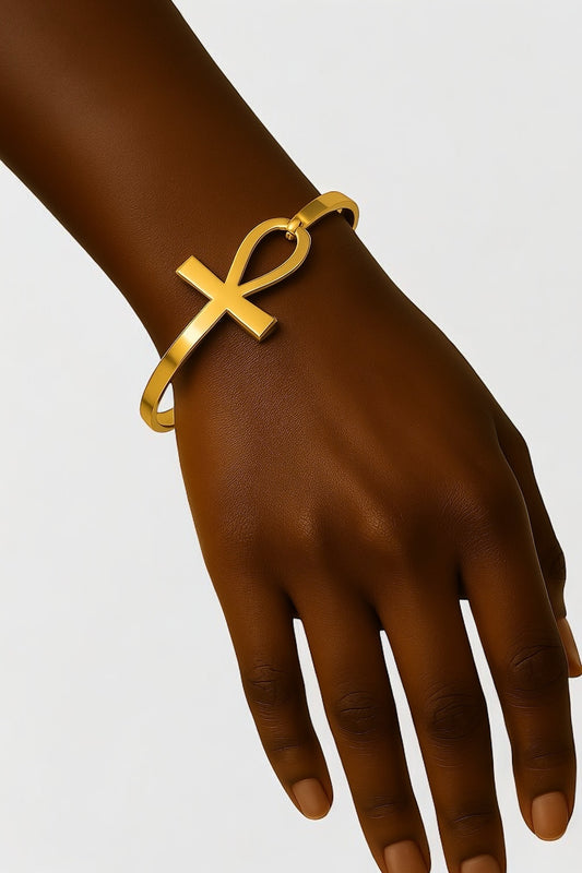 Ankh Cross Bracelet – Stainless Steel Key of Life Bangle in Gold & Silver - Fatisha Boutique #