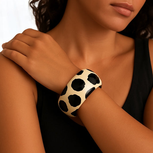 Wide Wooden Bangle – Hand-Painted Boho Ethnic Bracelet - Fatisha Boutique #
