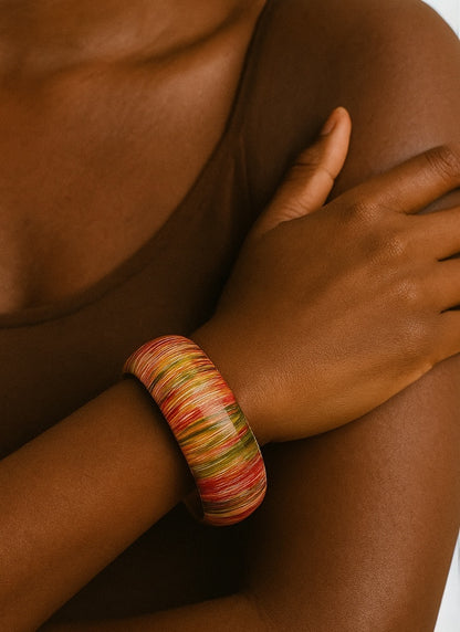 Large Multicoloured Wooden Bangle – Hand-Painted Chunky Boho Bracelet - Fatisha Boutique #