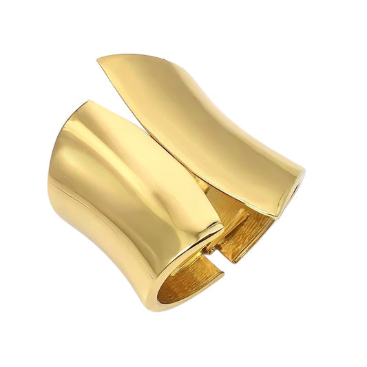 Sculpted Wide Cuff Bracelet – Hinged Gold or Silver Statement Bangle - Fatisha Boutique #