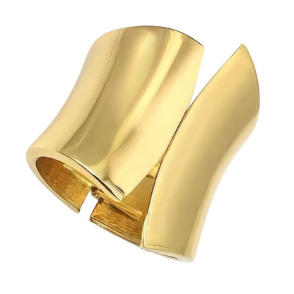 Sculpted Wide Cuff Bracelet – Hinged Gold or Silver Statement Bangle - Fatisha Boutique #