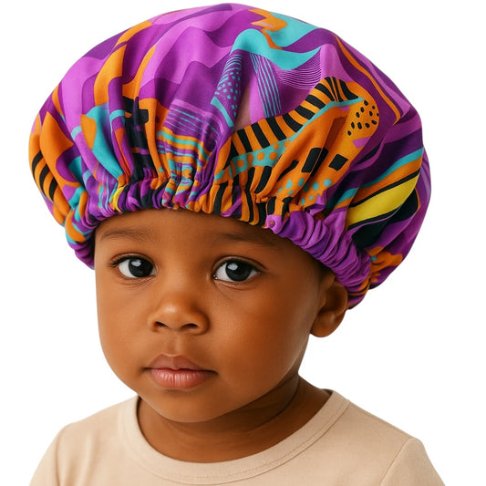 Kids Reversible Satin Bonnet Caps - Ankara Print for Hair Protection - Fatisha Boutique #