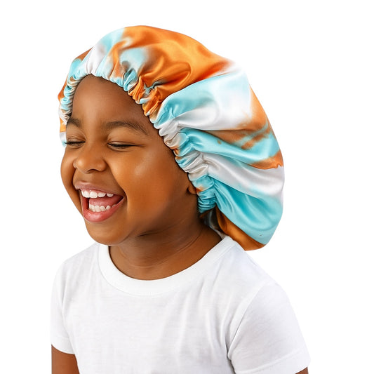 Kids Adjustable Satin Silk Bonnet Cap - Double Layer Tie-Dye Silk Sleep Hat - Fatisha Boutique #