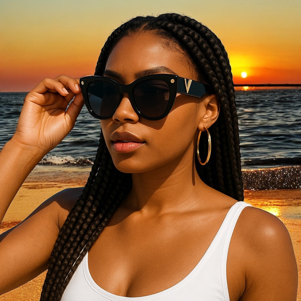 Designer-Inspired V Sunglasses – UV400 Cat Eye Gradient Fashion Shades for Women - Fatisha Boutique #