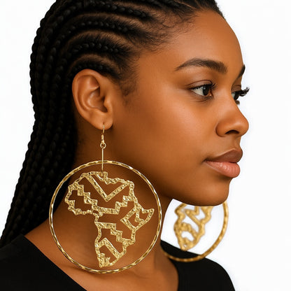 Handcrafted Oversized African Map Statement Earrings – Bold & Unique - Fatisha Boutique #
