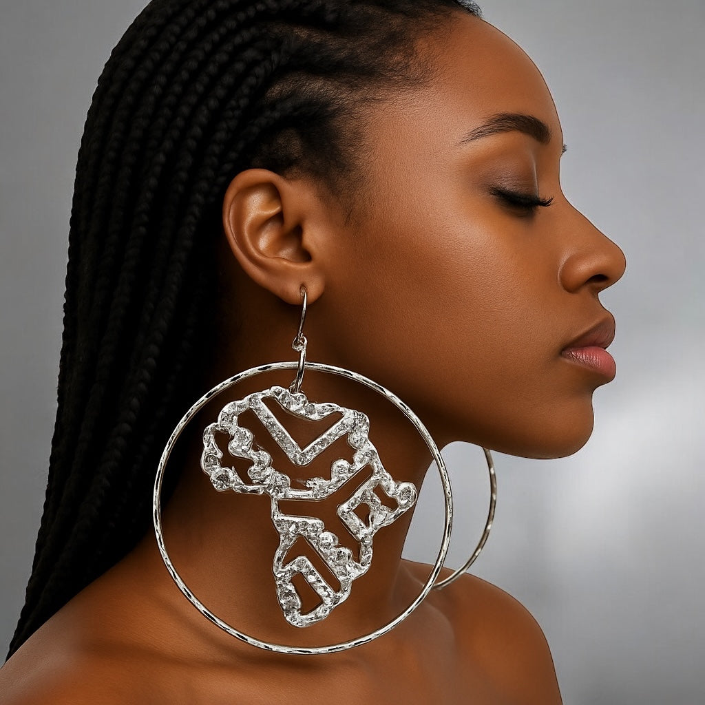 Handcrafted Oversized African Map Statement Earrings – Bold & Unique - Fatisha Boutique #