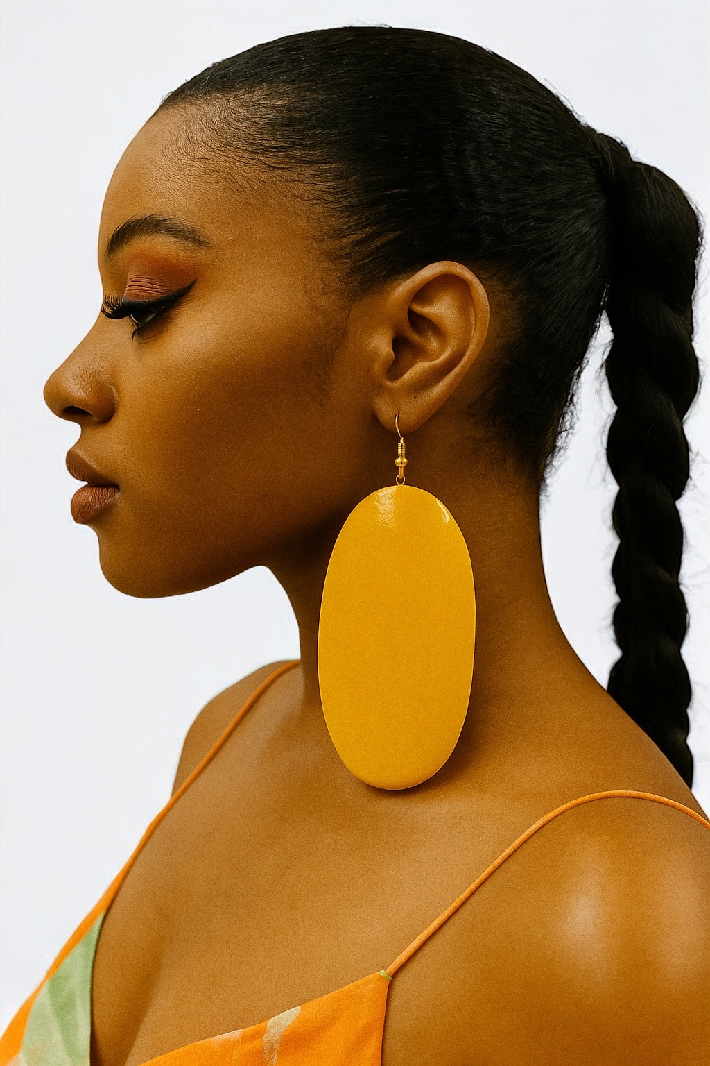 African Earrings – Oversized Yellow Wooden Oval Statement Dangle Jewellery - Fatisha Boutique #