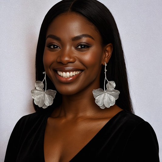 Elegant Oversized Orchid Flower Earrings – Bold Gold & Silver Botanical Statement Jewellery - Fatisha Boutique #