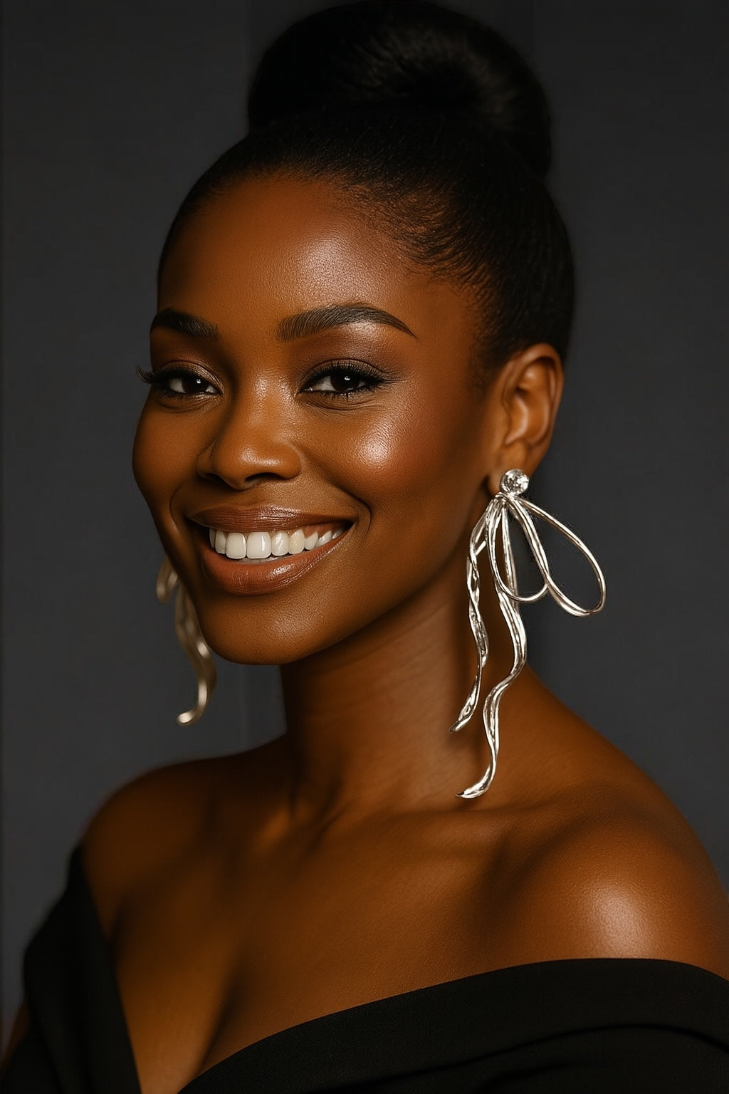 Silver Bow Rhinestone Statement Earrings – Elegant Sparkling Glam