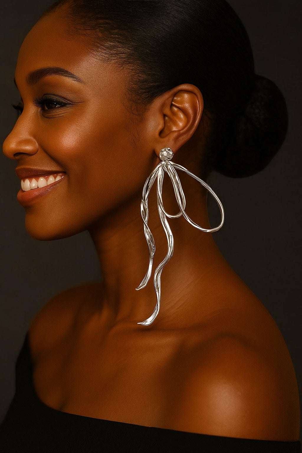Silver Bow Rhinestone Statement Earrings – Elegant Sparkling Glam