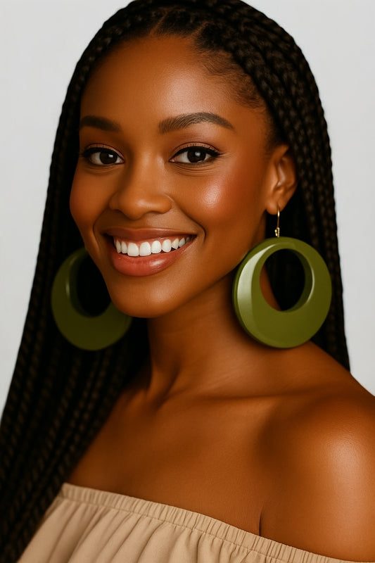 Handmade Green Wooden Dangle Earrings – Boho Ethnic Round Drop Jewellery for Women UK - Fatisha Boutique #