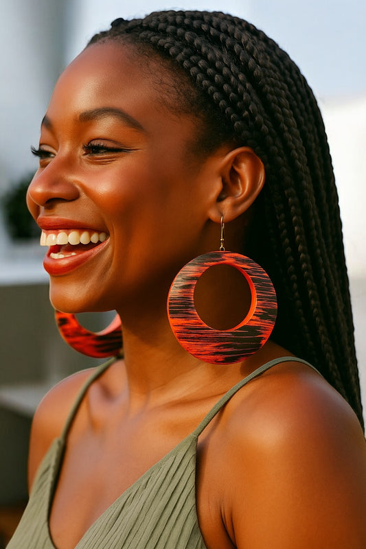 Bold Handmade Wooden Hoop Earrings – Lightweight Boho Statement Dangles for Women UK - Fatisha Boutique #