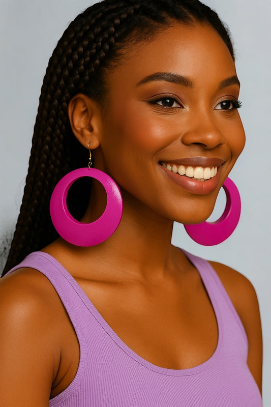 Pink Wooden Dangle Ethnic Earrings – Lightweight Handmade Boho Statement Jewellery for Women UK - Fatisha Boutique #