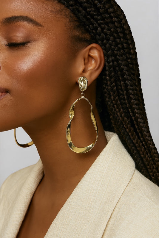 Gold Textured Dangle Earrings – Bold Chic Statement Drop for Women - Fatisha Boutique #