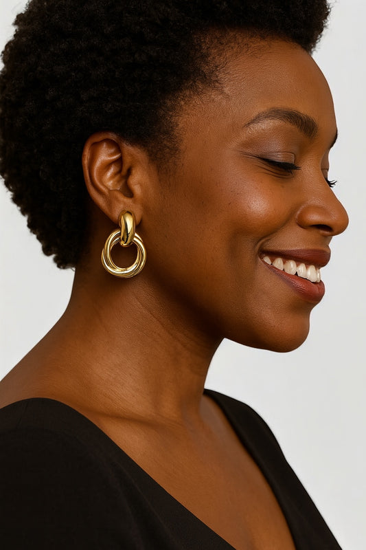Elegant Stainless Steel Multi-Hoop Stud Earrings – Gold & Silver Finish - Fatisha Boutique #