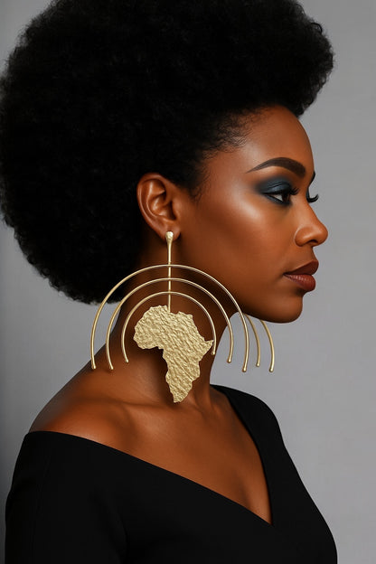 Oversized Africa Map Earrings – Afrocentric Brass Statement Jewellery - Fatisha Boutique #