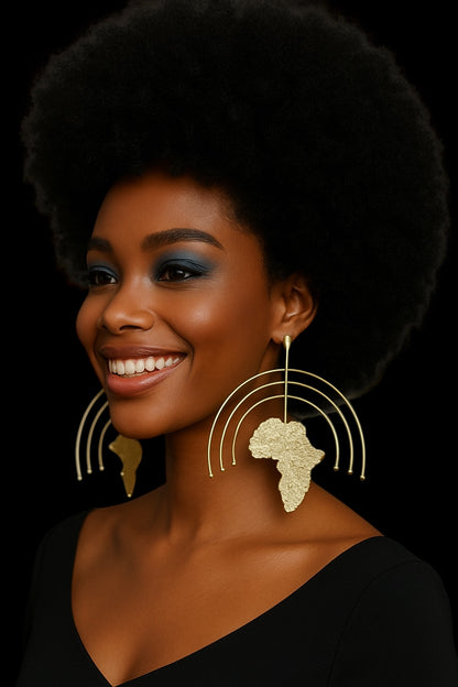 Oversized Africa Map Earrings – Afrocentric Brass Statement Jewellery - Fatisha Boutique #