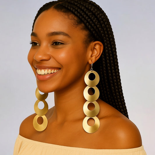 African Long Brass Earrings – Handmade Geometric Dangle Statement Jewellery