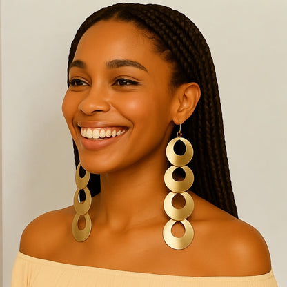 African Long Brass Earrings – Handmade Geometric Dangle Statement Jewellery - Fatisha Boutique #