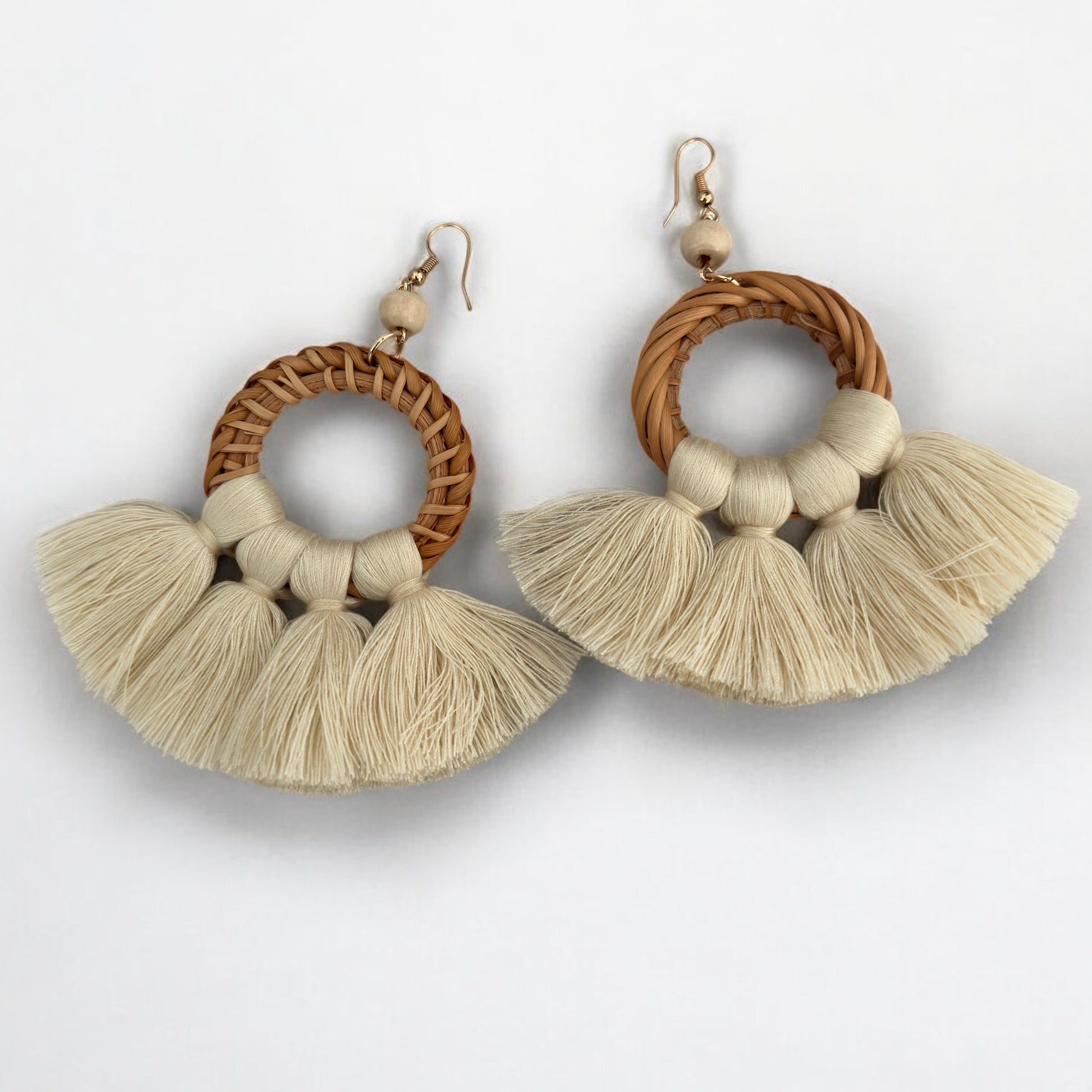 Boho Raffia Tassel Earrings – Handmade Fan Drop Earrings Bohemian Jewellery - Fatisha Boutique #