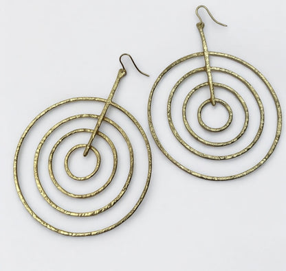 Brass Spiral Statement Earrings | Handmade Geometric Dangle Jewellery - Fatisha Boutique #
