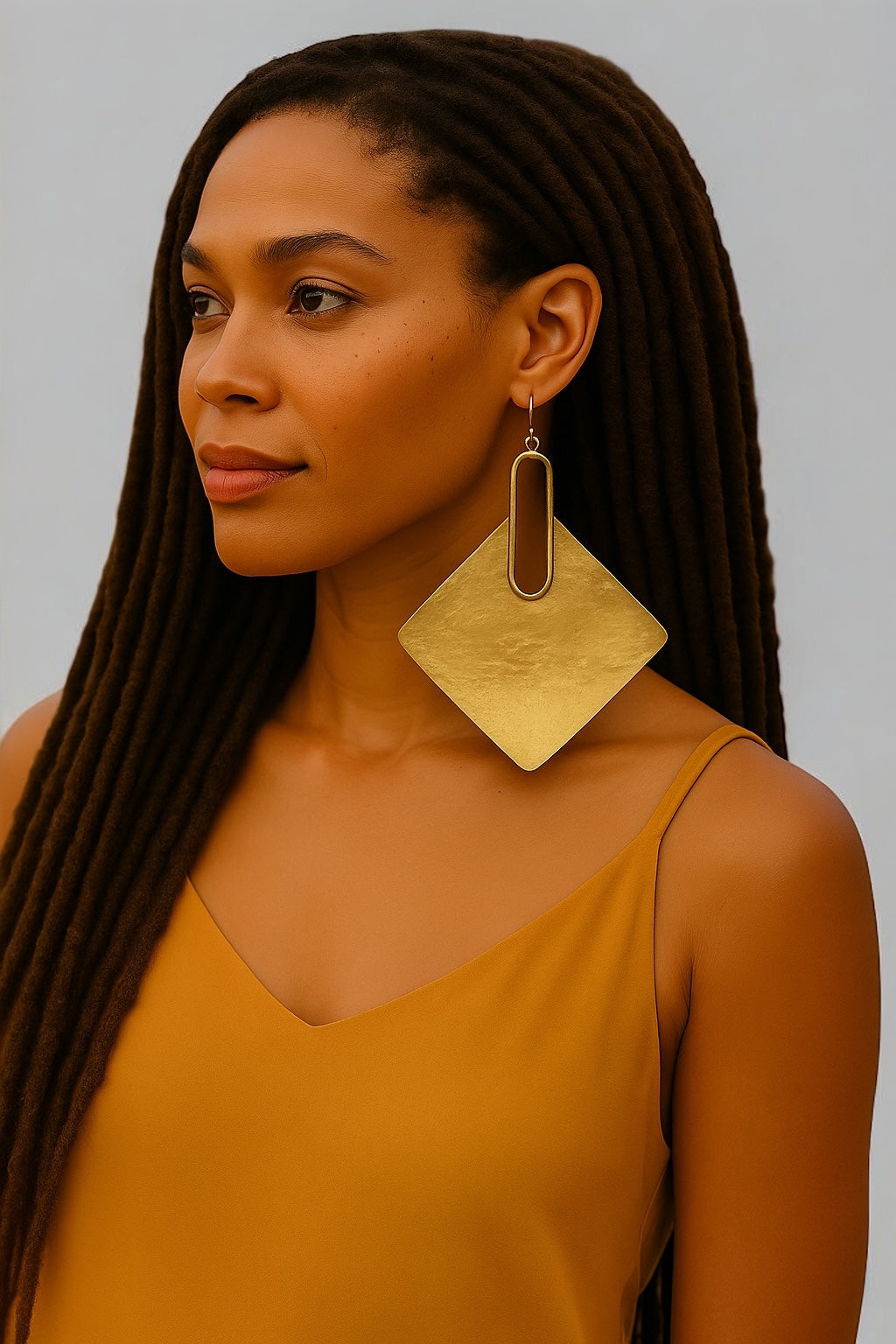 Oversized African Brass Earrings – Bold Square Handmade Statement Jewellery - Fatisha Boutique #