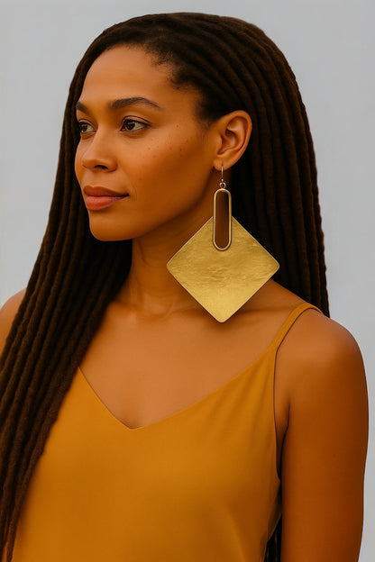 Oversized African Brass Earrings – Bold Square Handmade Statement Jewellery - Fatisha Boutique #