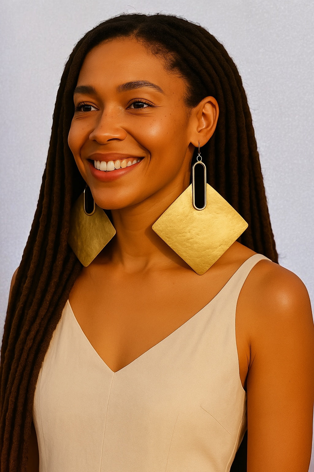 Oversized African Brass Earrings – Bold Square Handmade Statement Jewellery - Fatisha Boutique #