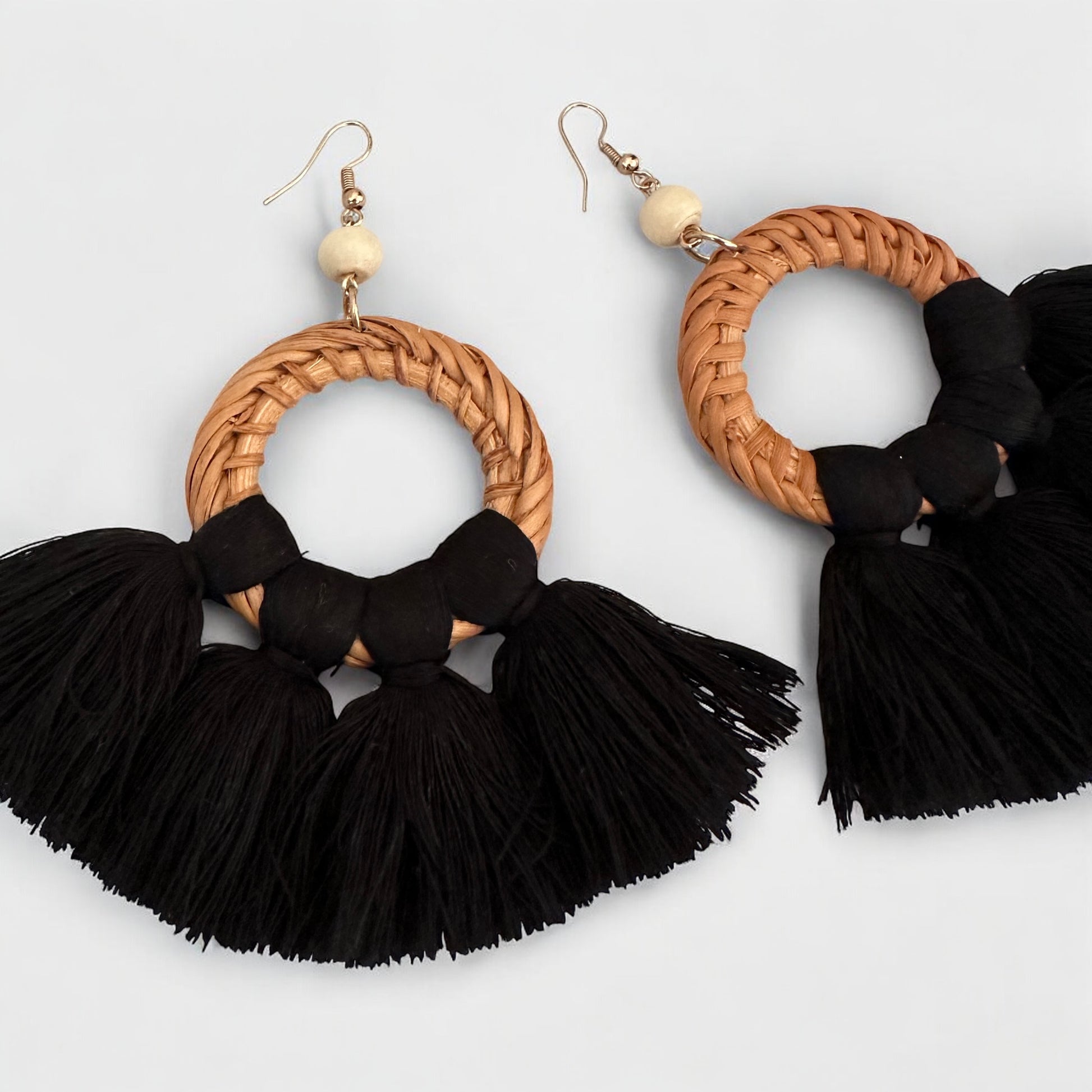 Boho Raffia Tassel Earrings – Handmade Fan Drop Earrings Bohemian Jewellery - Fatisha Boutique #