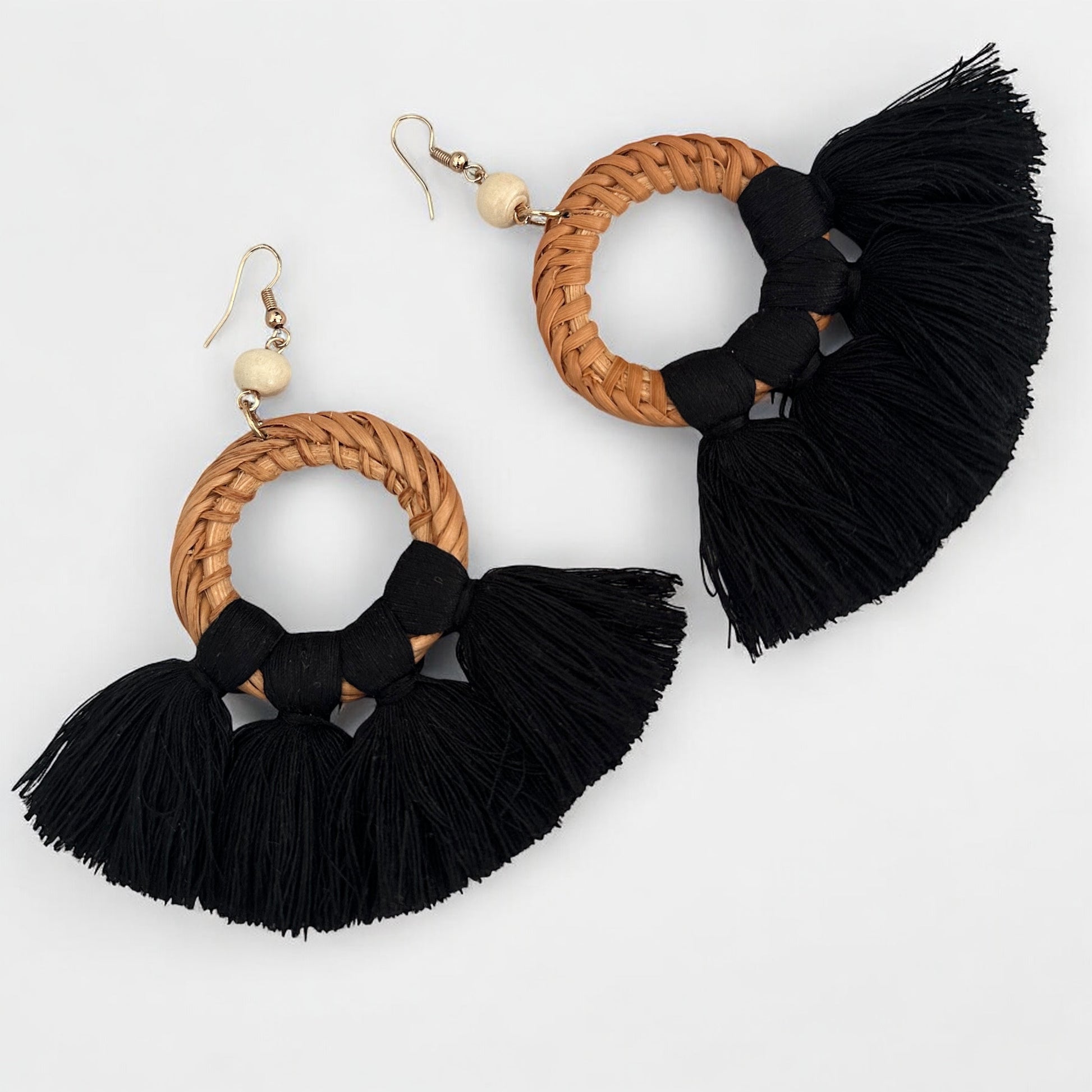 Boho Raffia Tassel Earrings – Handmade Fan Drop Earrings Bohemian Jewellery - Fatisha Boutique #