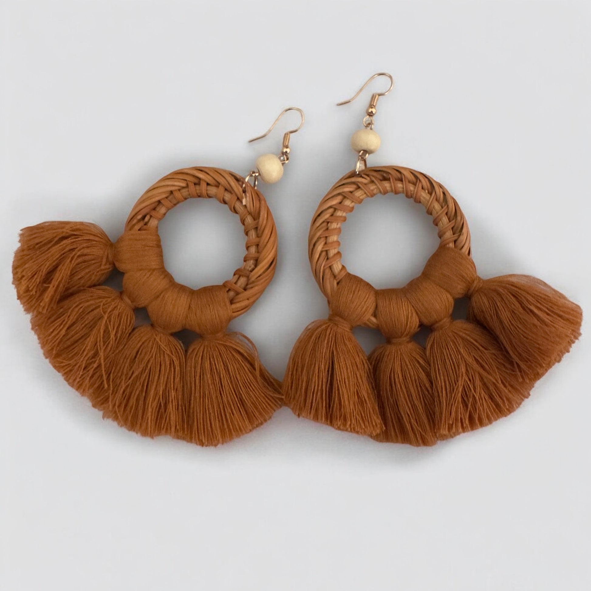 Boho Raffia Tassel Earrings – Handmade Fan Drop Earrings Bohemian Jewellery - Fatisha Boutique #