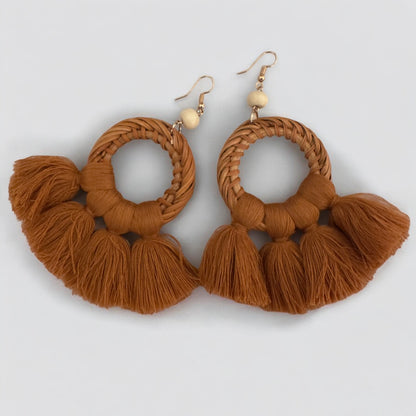 Boho Raffia Tassel Earrings – Handmade Fan Drop Earrings Bohemian Jewellery - Fatisha Boutique #